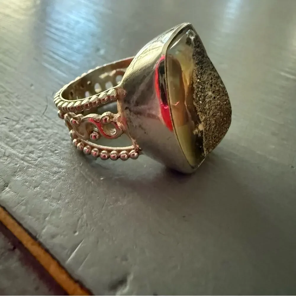PJC Druzy Stone 925 Sterling Silver Ring Size 6